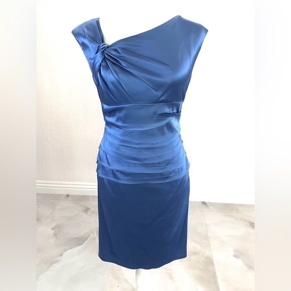 Suzi Chin for Maggy Boutique Blue Asymmetrical One Shoulder Cocktail Dress - Picture 1 of 7